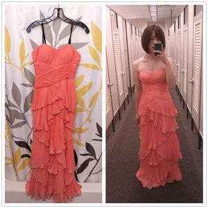 Dalia MacPhee Coral Ruffle Dress Size 2 Prom Wedding Guest Bridesmaid Cocktail